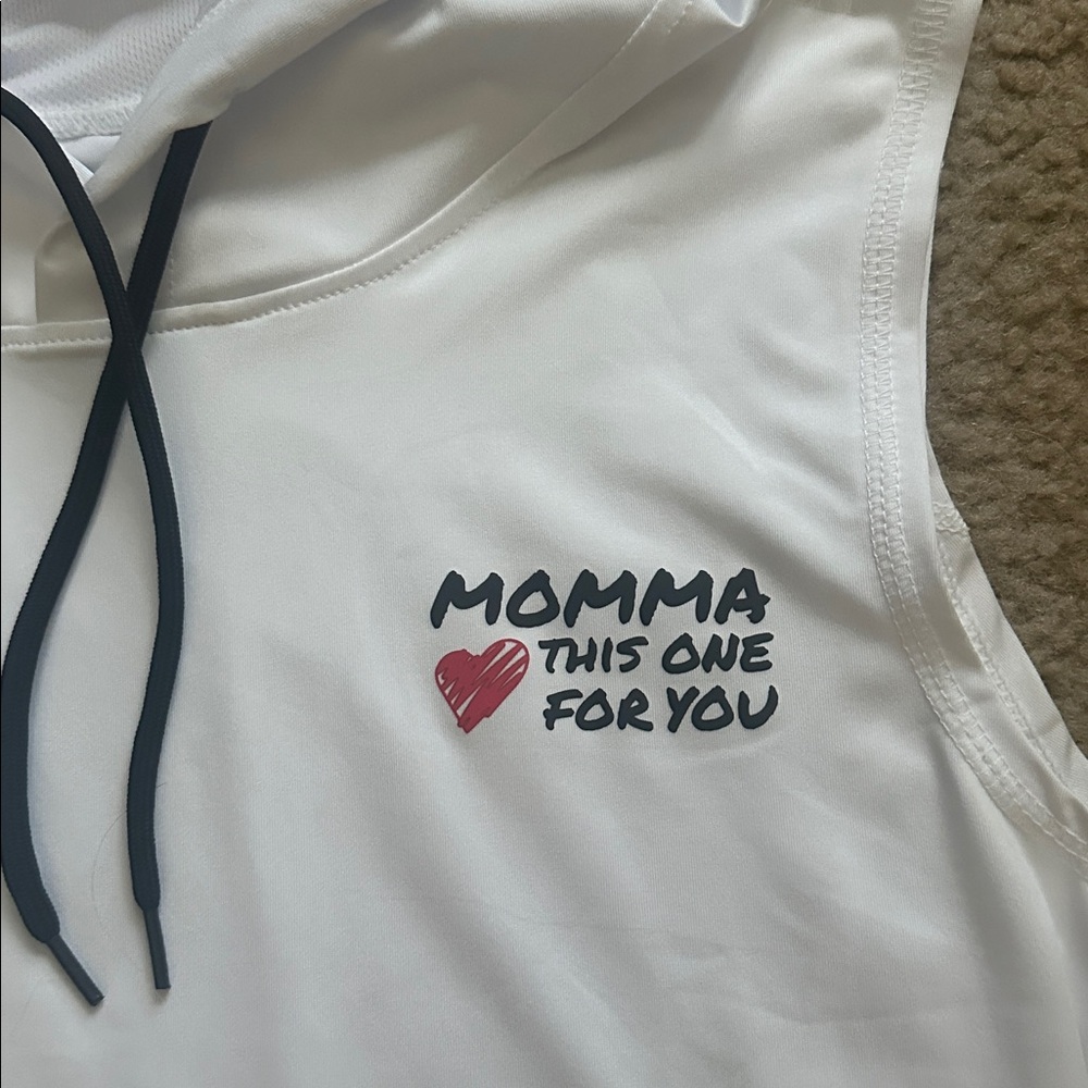 White Sleeveless Hoodie with Heart Graphic 14Y